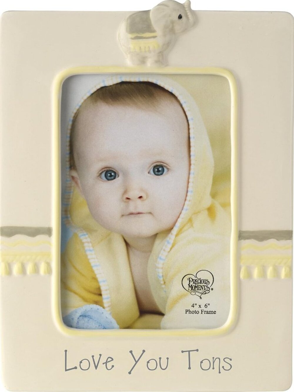 Adorable Gray Chevron Ceramic Elephant Photo Frame - Love You Tons Keepsake